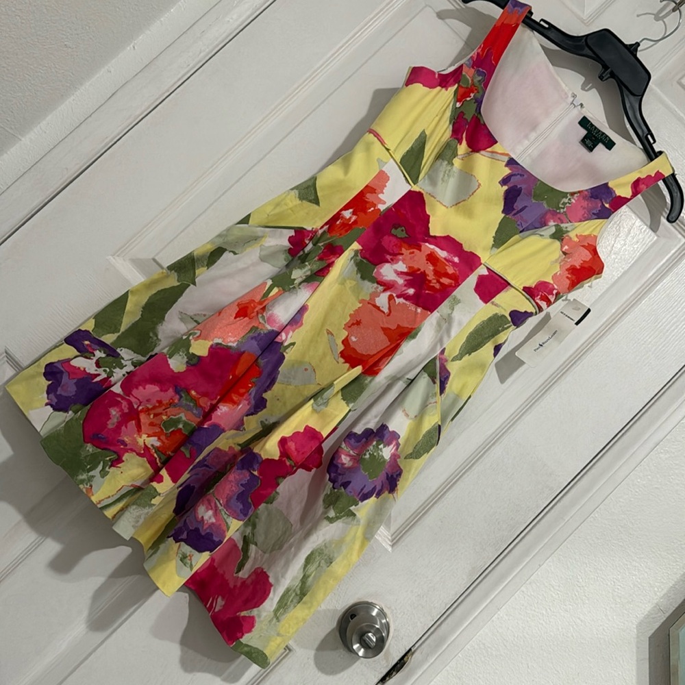 New Ralph Lauren Colorful Pink Watercolor Floral Fancy Dress for Women size 2